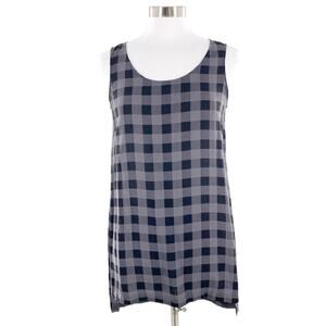 Eileen Fisher Womens Black Gray Check Plaid Silk Sleeveless  Tunic Top MP